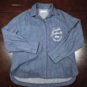 WEAR by Erin Andrews Seattle Seahawks Washed Oversized Button Down Shirt Blue M